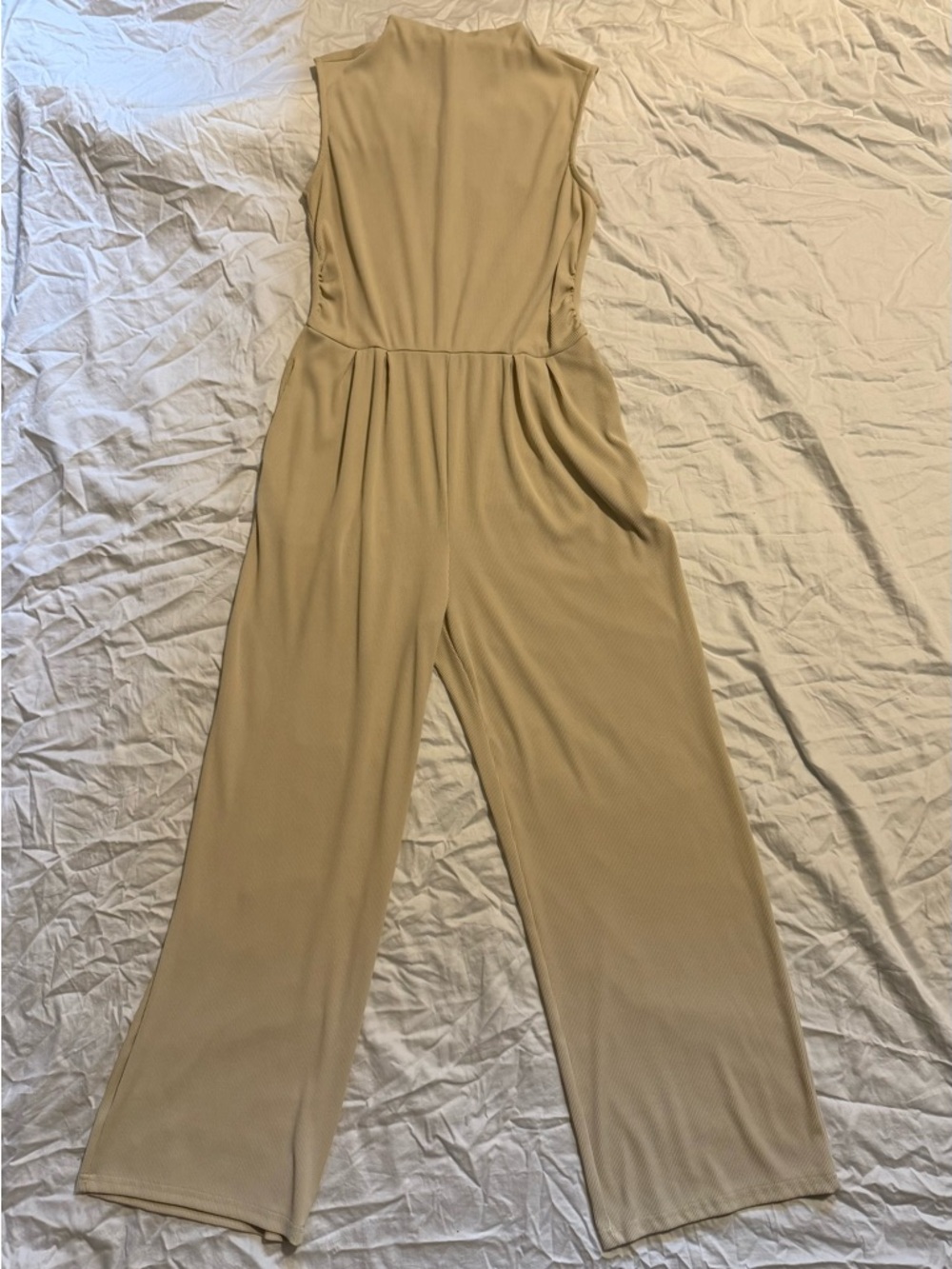 Sleeveless Wide-Leg Jumpsuit in Light Beige